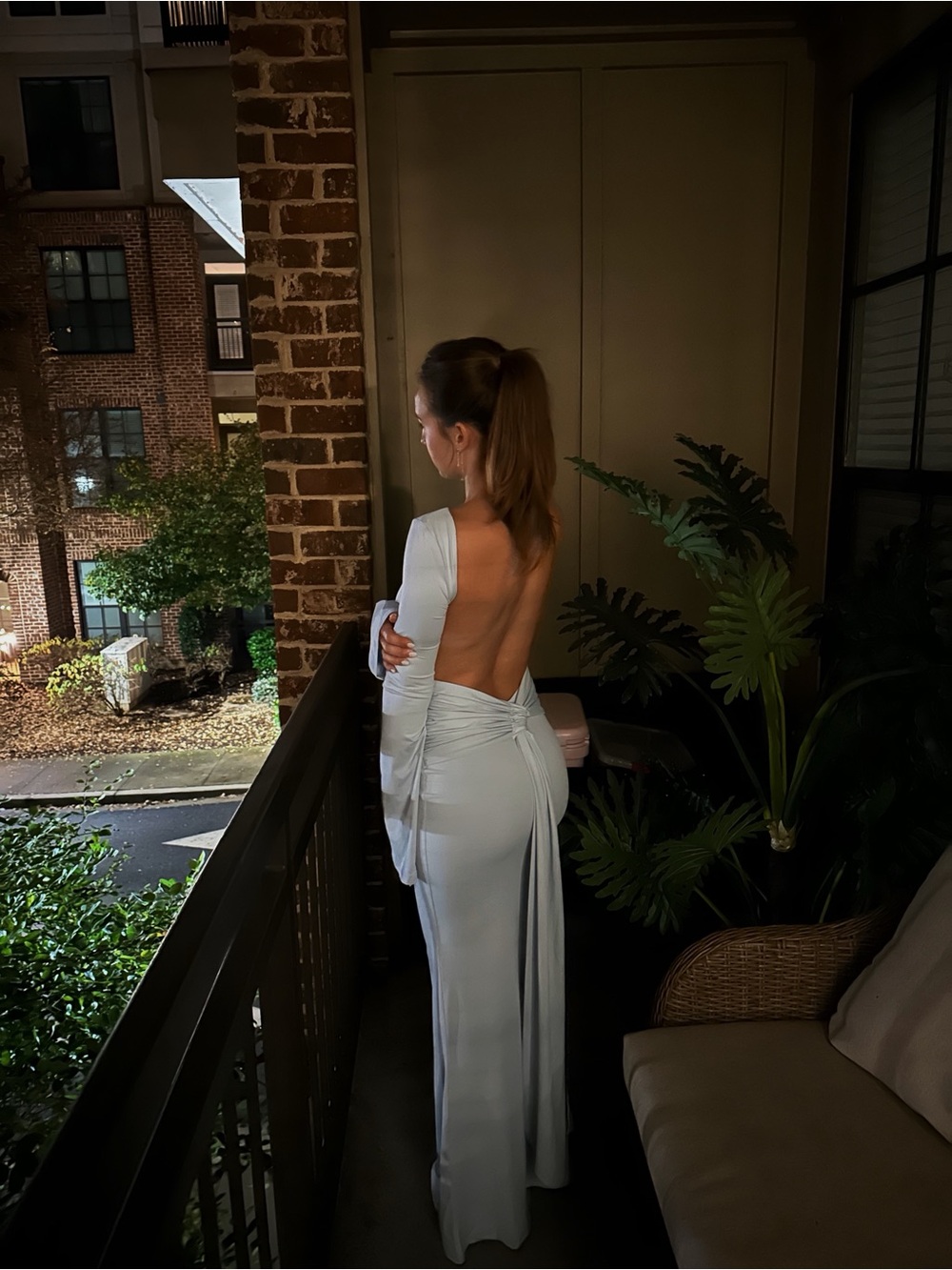 Peppermayo Pale Blue Long Sleeve Draped Maxi Dress